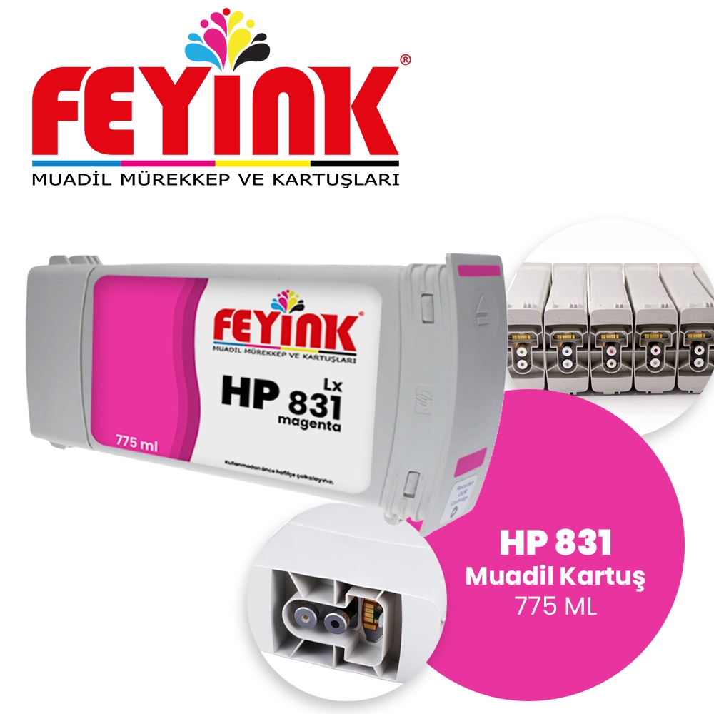 Feyink® Hp Latex 831C Magenta (M) Orijinal Mürekkep Dolumlu Feyink Kartuş 775ml 315/330/335/360/365