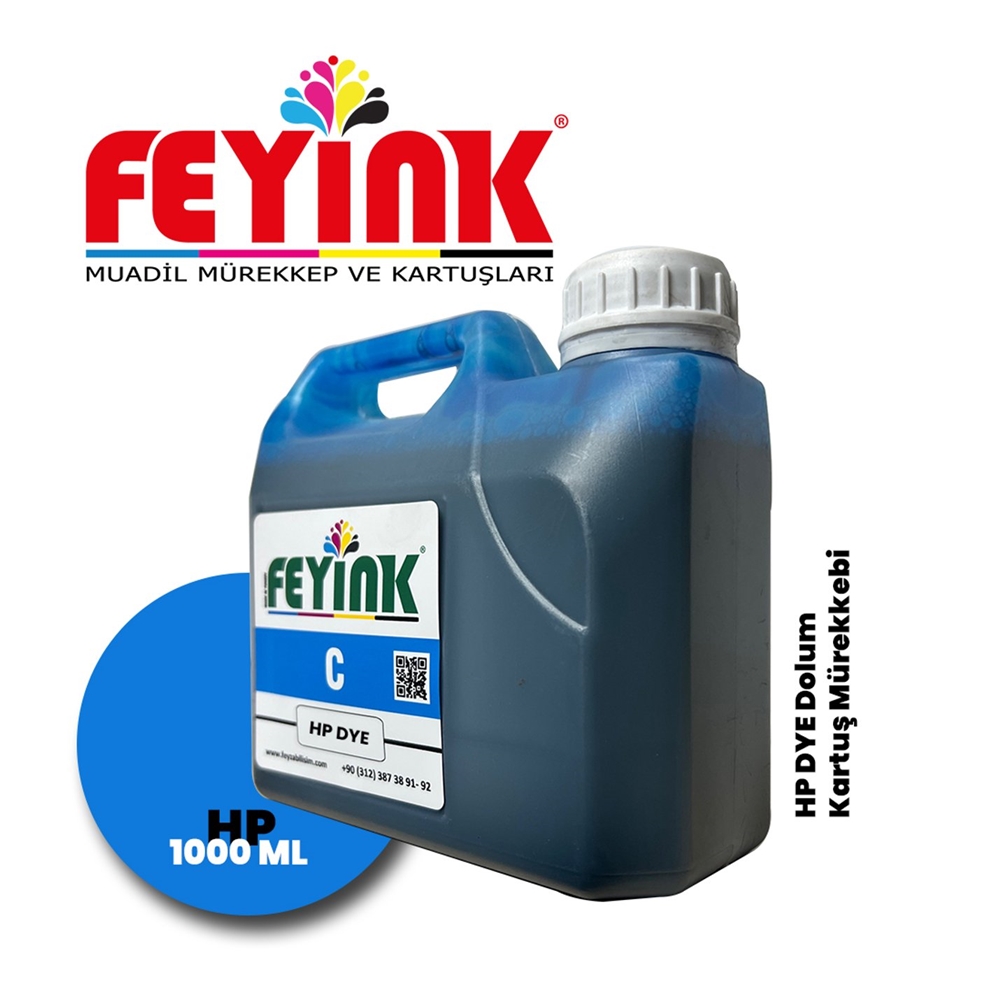 Feyink®Hp Vivera T Plotter DYE Kartuş Dolum Mürekkebi T610/T770/T790/T795/T920/T2300/C Cyan 1000ml