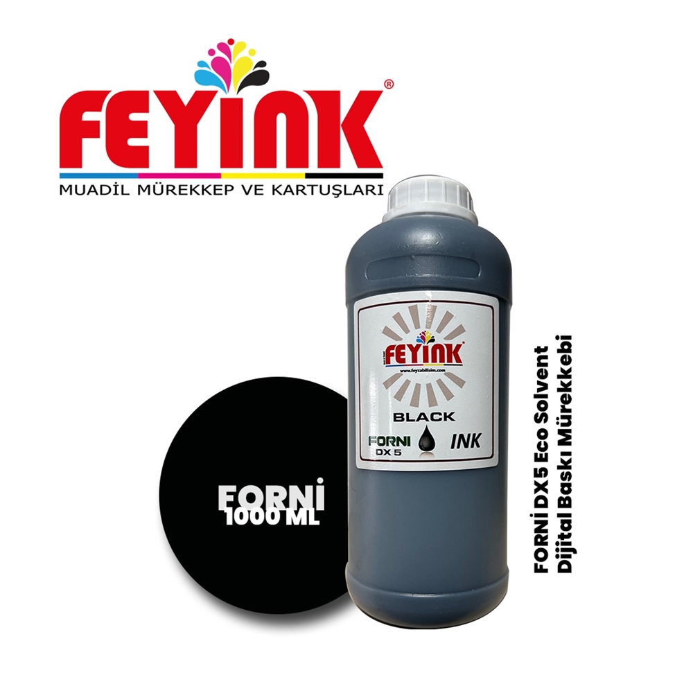 Feyink® Forni Ecosolvent Dijital Baskı Mürekkebi Epson DX5 Kafa Uyumlu Black (Siyah) -1000ml-