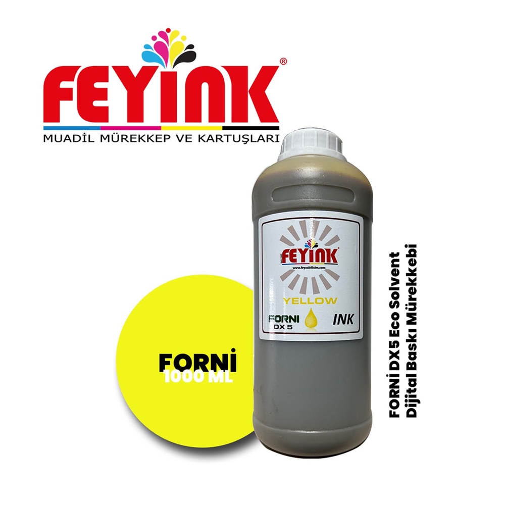 Feyink® Forni Ecosolvent Dijital Baskı Mürekkebi Epson DX5 Kafa Uyumlu Yellow (Sarı) -1000ml-