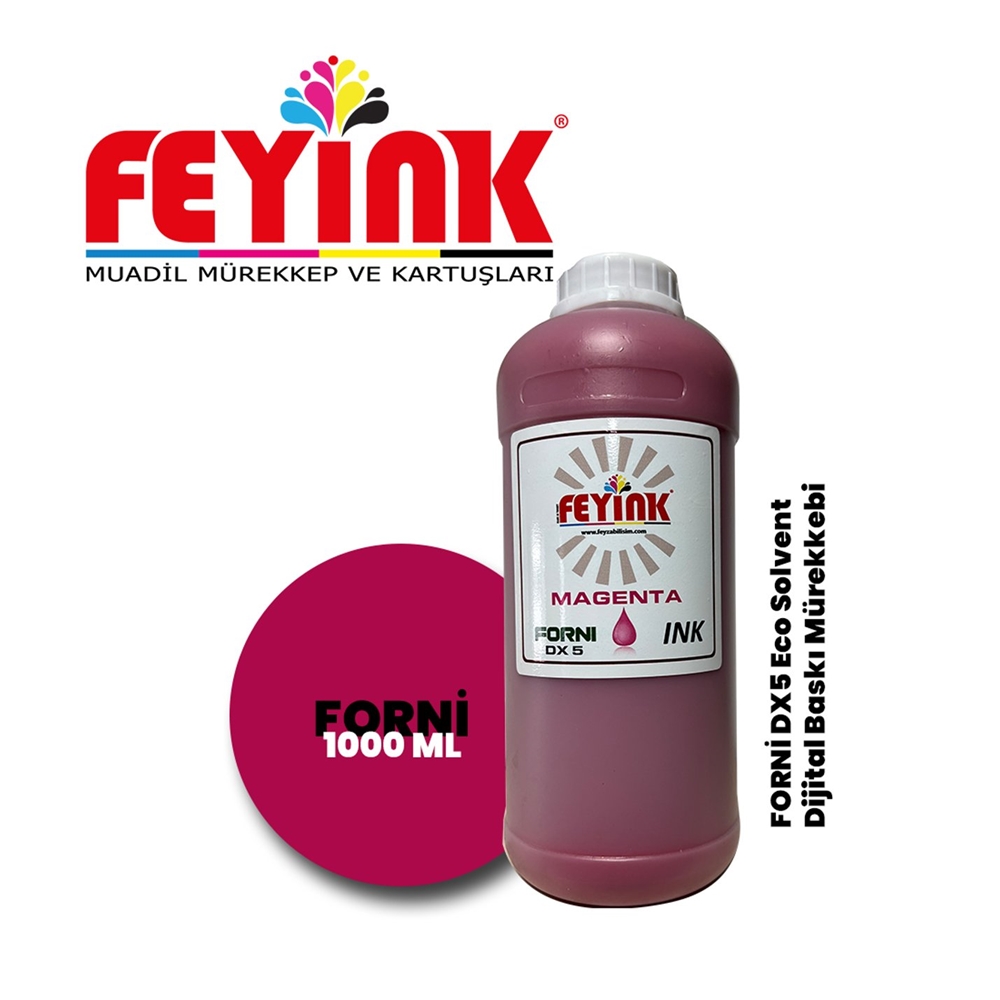 Feyink® Forni Ecosolvent Dijital Baskı Mürekkebi Epson DX5 Kafa Uyumlu Magenta (Kırmızı) -1000ml-