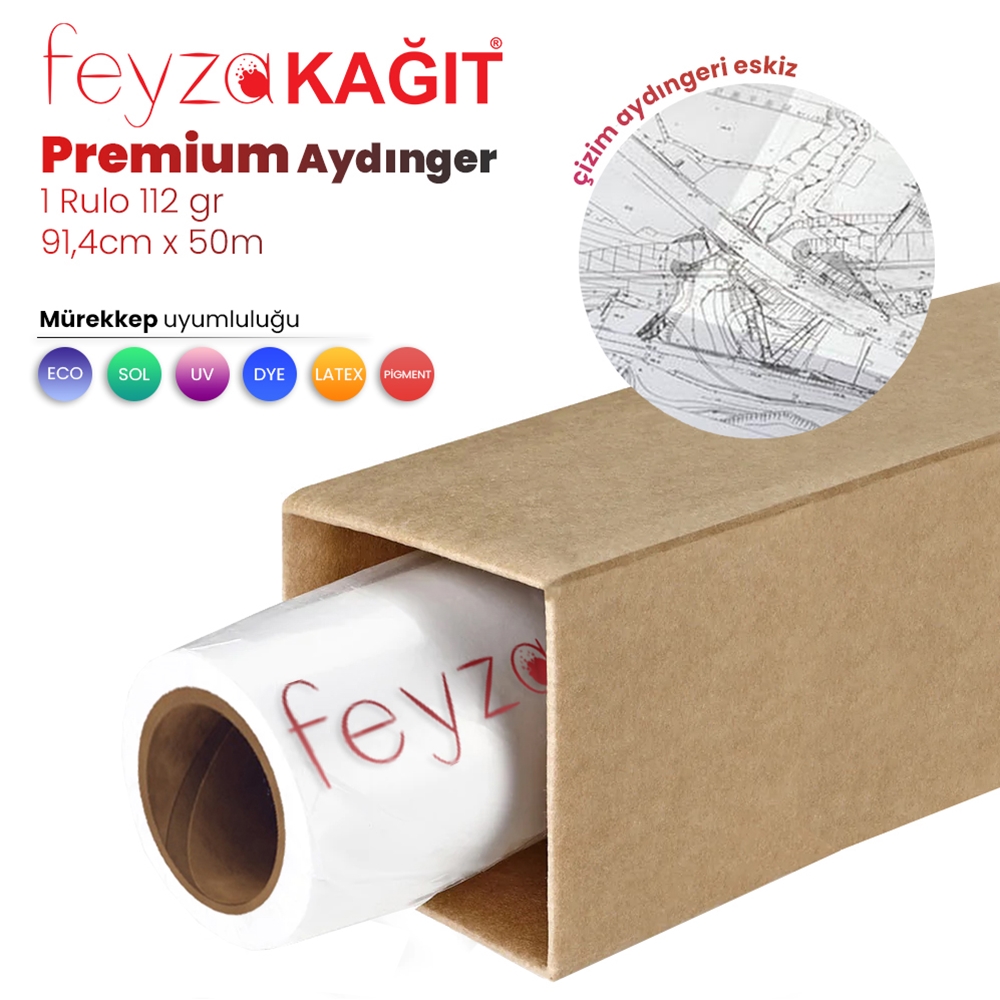 Feyza Kağıt® Plotter Aydınger (Çizim) Kağıdı 112gr Rulo 91,4cm x 50mt (1 Rulo)