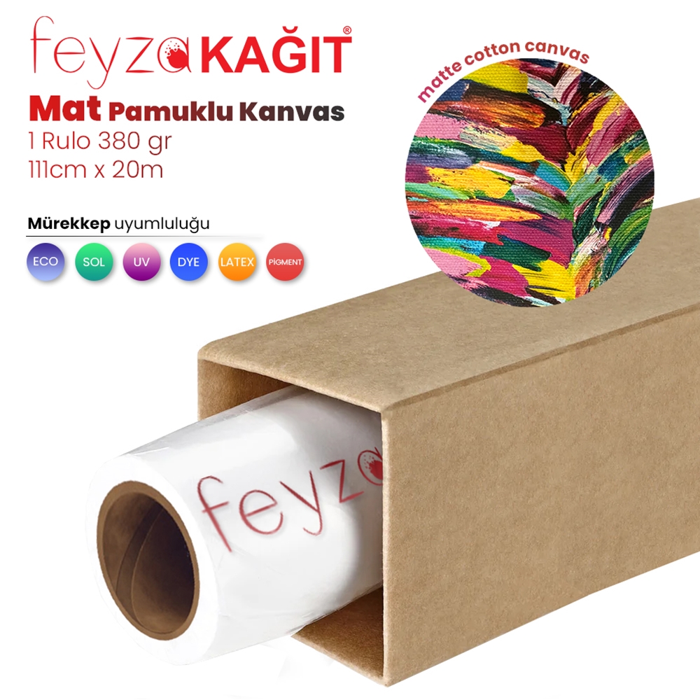 Feyza Kağıt® Cotton Kanvas Matt % 100 Pamuk Tuval 380gr Pigmet ve Dye İç Mekan 111cmx 20 mt (1 Rulo