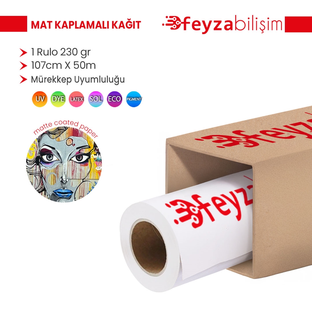 PlotterSarf® Premium Mat Coated Kağıt (Kaplamalı) 230 gr Rulo 107 cm x 50mt (1 Rulo)