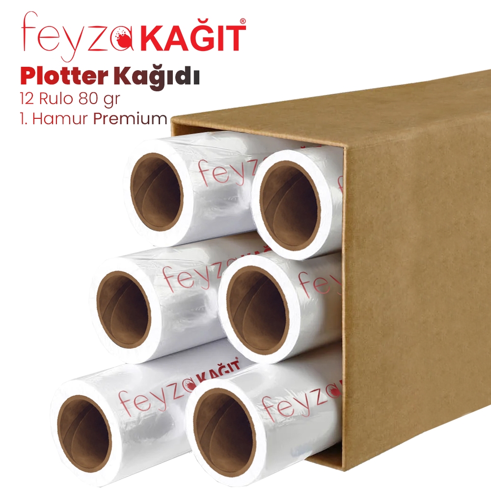 Feyza Kağıt 1.Hamur Premium Opak 80 gr Plotter (Çizim) Kağıdı 45cm x 50mt (12 Rulo)