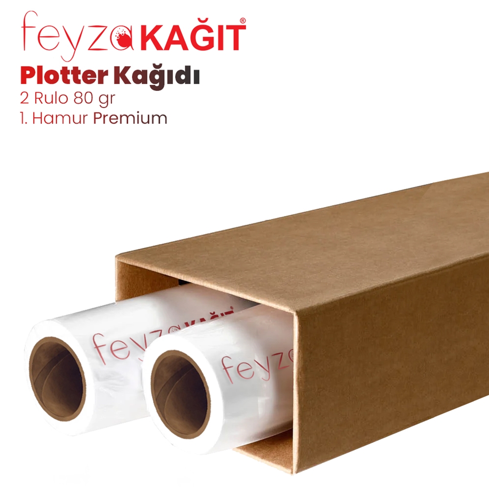 Feyza Kağıt 1.Hamur Premium Opak 80 gr Plotter (Çizim) Kağıdı 62cm x 100mt (2 Rulo)