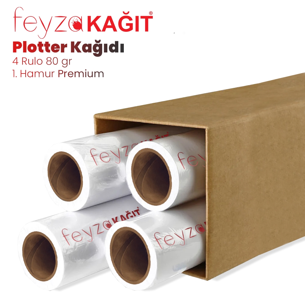 Feyza Kağıt 1.Hamur Premium Opak 80 gr Plotter (Çizim) Kağıdı 62cm x 130mt (4 Rulo)