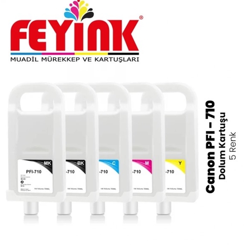 Feyink® Tx-3000/Tx-3100/Tx-4000/Tx-4100 PFI-710 Kolay Dolabilen Dolum Kartuşu Çipli 5 Renk