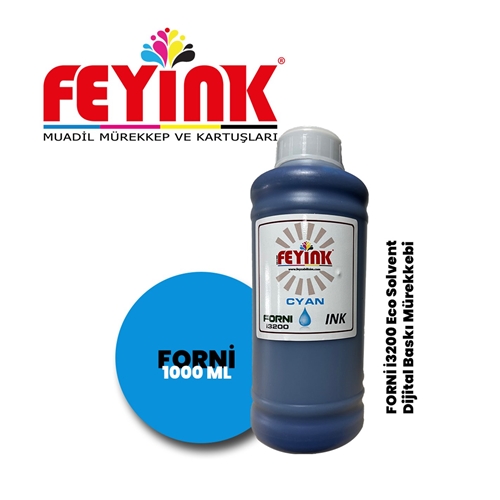 Feyink® Forni Ecosolvent Dijital Baskı Mürekkebi Epson İ3200 Kafa Uyumlu Cyan (Mavi) -1000ml-