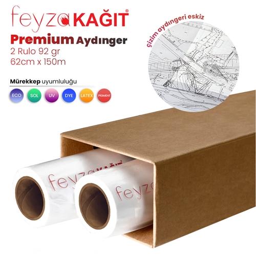 Feyza Kağıt® Plankopya Ozalit Aydınger (Çizim) Kağıdı 92gr Rulo 62cm x 150mt (2 Rulo)