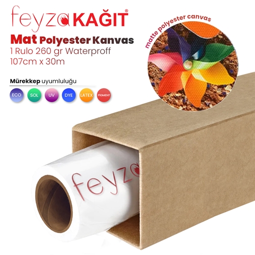 Feyza Kağıt® Polyester Mat Kanvas 260 gr Waterproof Tuval İç Mekan 107cm x 30 mt (1 Rulo)