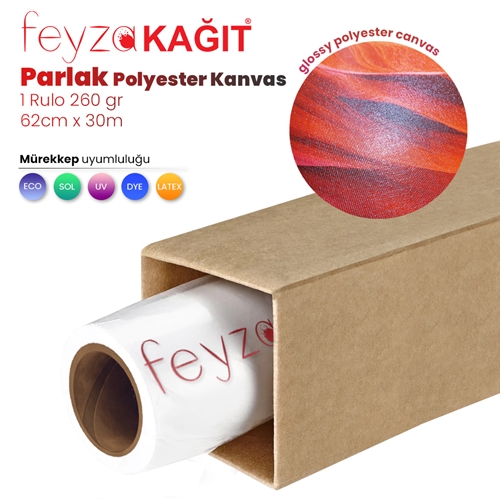 Feyza Kağıt® Polyester Glossy (Parlak) Kanvas 260 gr Dye Tuval İç Mekan 62cm x 30 mt (1 Rulo)