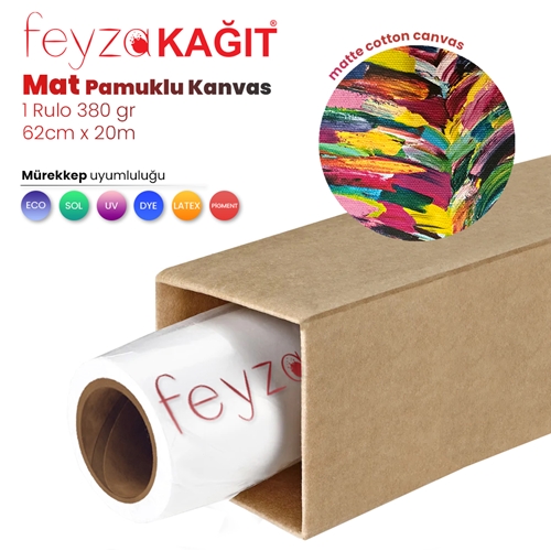 Feyza Kağıt® Cotton Kanvas Matt % 100 Pamuk Tuval 380gr Pigmet ve Dye İç Mekan 62cmx 20 mt (1 Rulo)