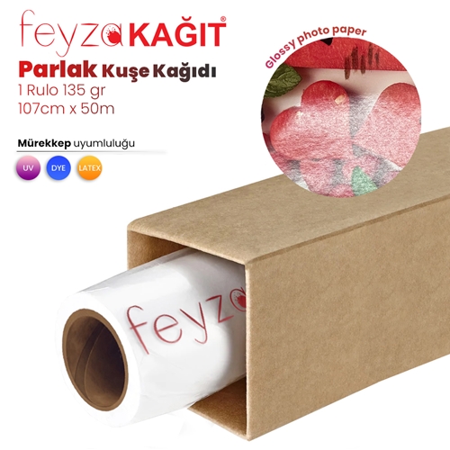 Feyza Kağıt® Parlak Kuşe Fotoğraf Kağıdı 135 gr (DYE) 107cm x 50mt (1 Rulo)