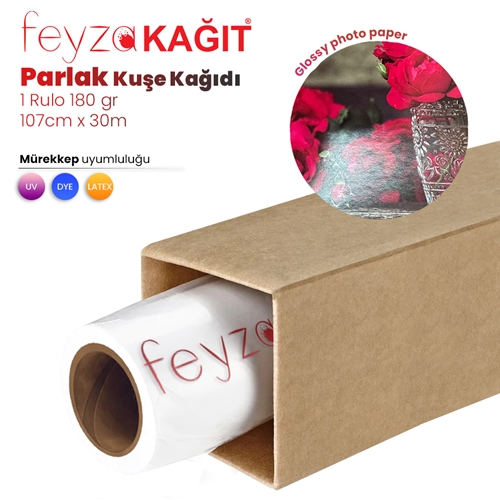 Feyza Kağıt® Parlak Kuşe Fotoğraf Kağıdı 180 gr (DYE) 107cm x 30mt (1 Rulo)