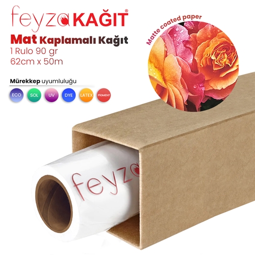 Feyza Kağıt® Premium Mat Coated Kağıt (Kaplamalı) 90 gr Rulo 62cm x 50mt (1 Rulo)