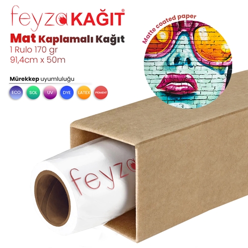 Feyza Kağıt® Premium Mat Coated Kağıt (Kaplamalı) 170 gr Rulo 91,4 cm x 50mt (1 Rulo)