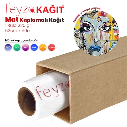 Feyza Kağıt® Premium Mat Coated Kağıt (Kaplamalı) 230 gr Rulo 62 cm x 50mt (1 Rulo)