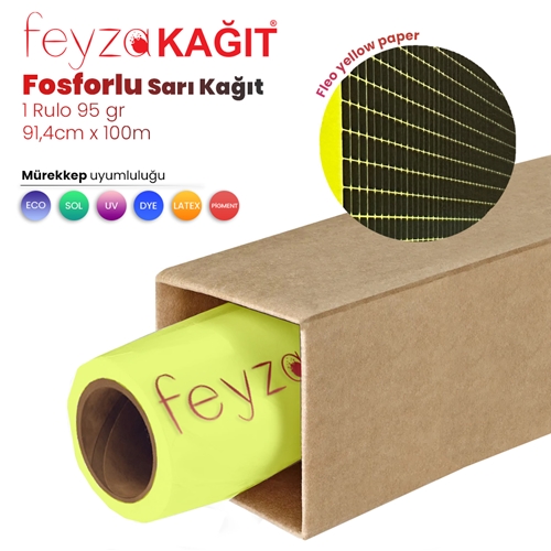 Feyza Kağıt® Flo Fosforlu Sarı (Floresan) Kağıt Rulo 95 gr 91,4 cm x 100 mt (1 Rulo)