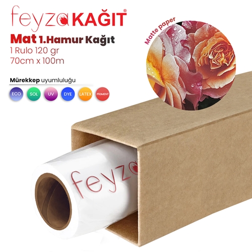 Feyza Kağıt® Premium 1 .Hamur Mat Kağıt Afiş Kağıdı 120 gr Rulo 70 cm x 100mt (1 Rulo)