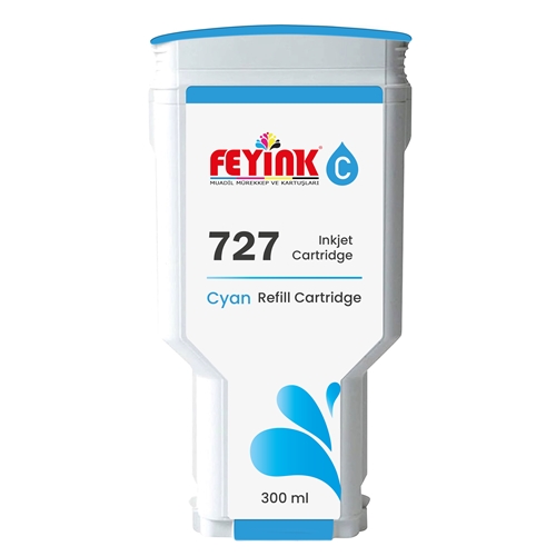 Feyink® HP 727 Cyan (C) Orijinal Mürekkep Dolumlu Feyink Kartuş 300 ml Mavi