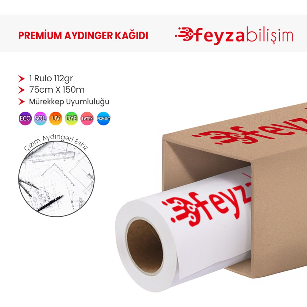 PlotterSarf® Plankopya Ozalit Aydınger (Çizim) Kağıdı 112gr Rulo 75cm x 150mt (1 Rulo)