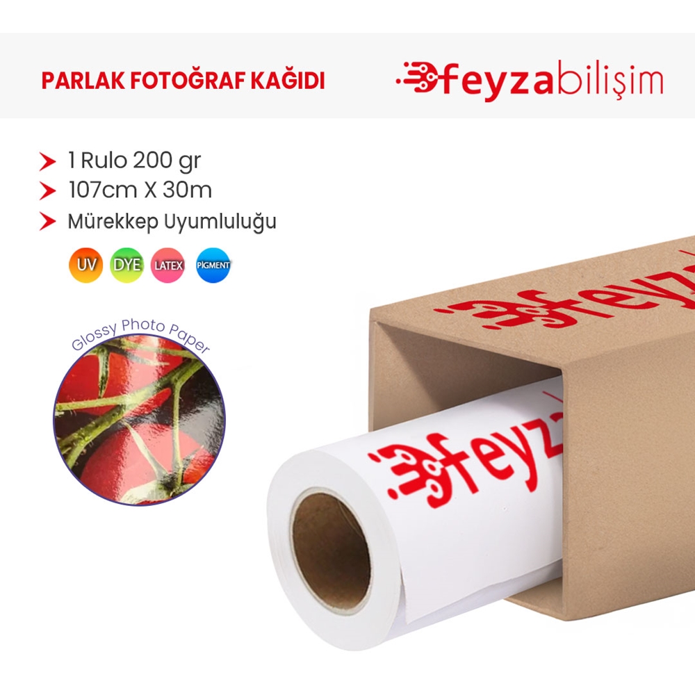 PlotterSarf® Microporous (Glossy) Parlak Fotoğraf Kağıdı Waterprof 200gr 107cm x30mt (1 Rulo)