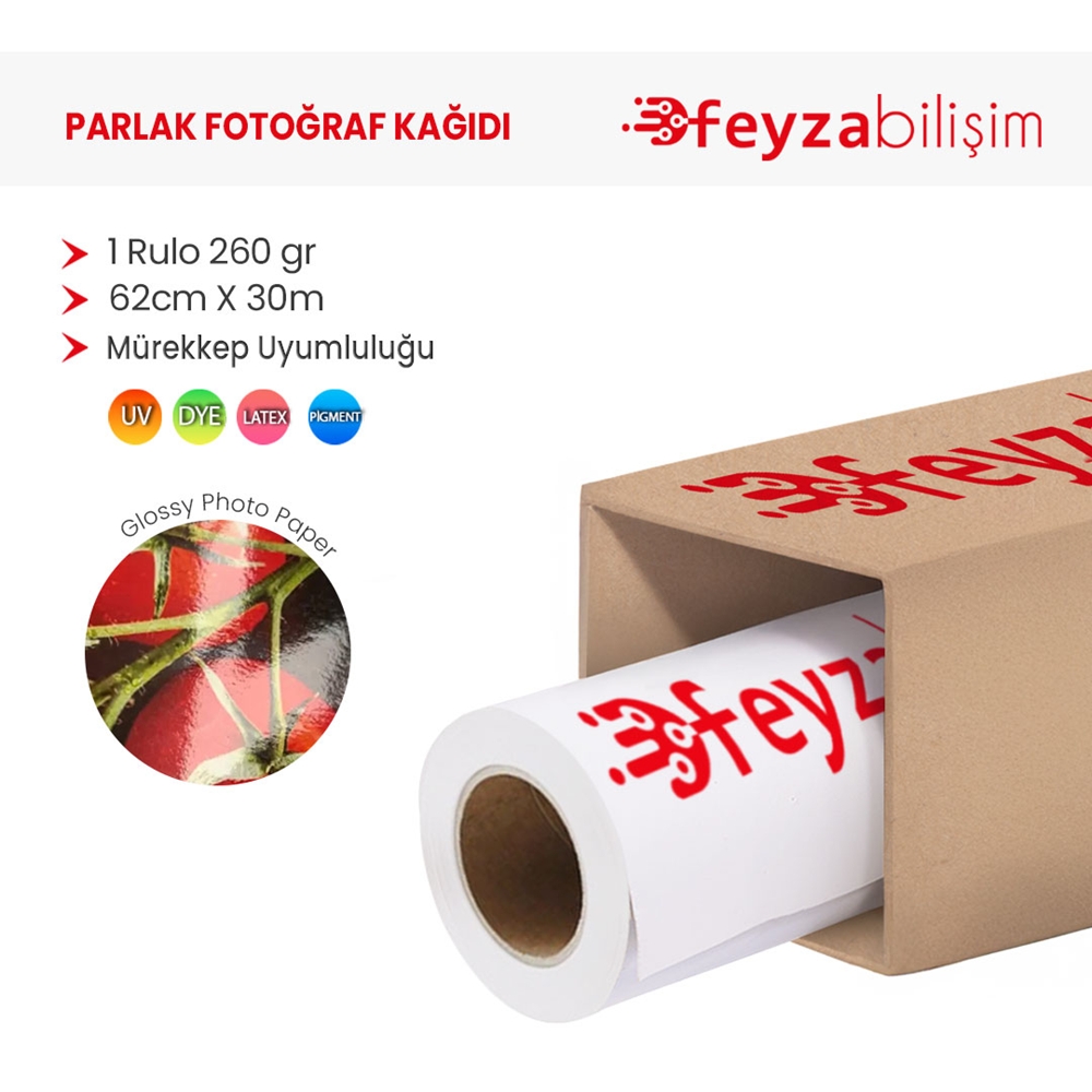 PlotterSarf® Microporous (Glossy) Parlak Fotoğraf Kağıdı Waterprof 260gr 62cm x30mt (1 Rulo)