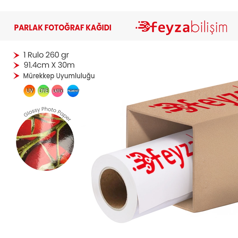 PlotterSarf® Microporous (Glossy) Parlak Fotoğraf Kağıdı Waterprof 260gr 91.4cm x30mt (1 Rulo)