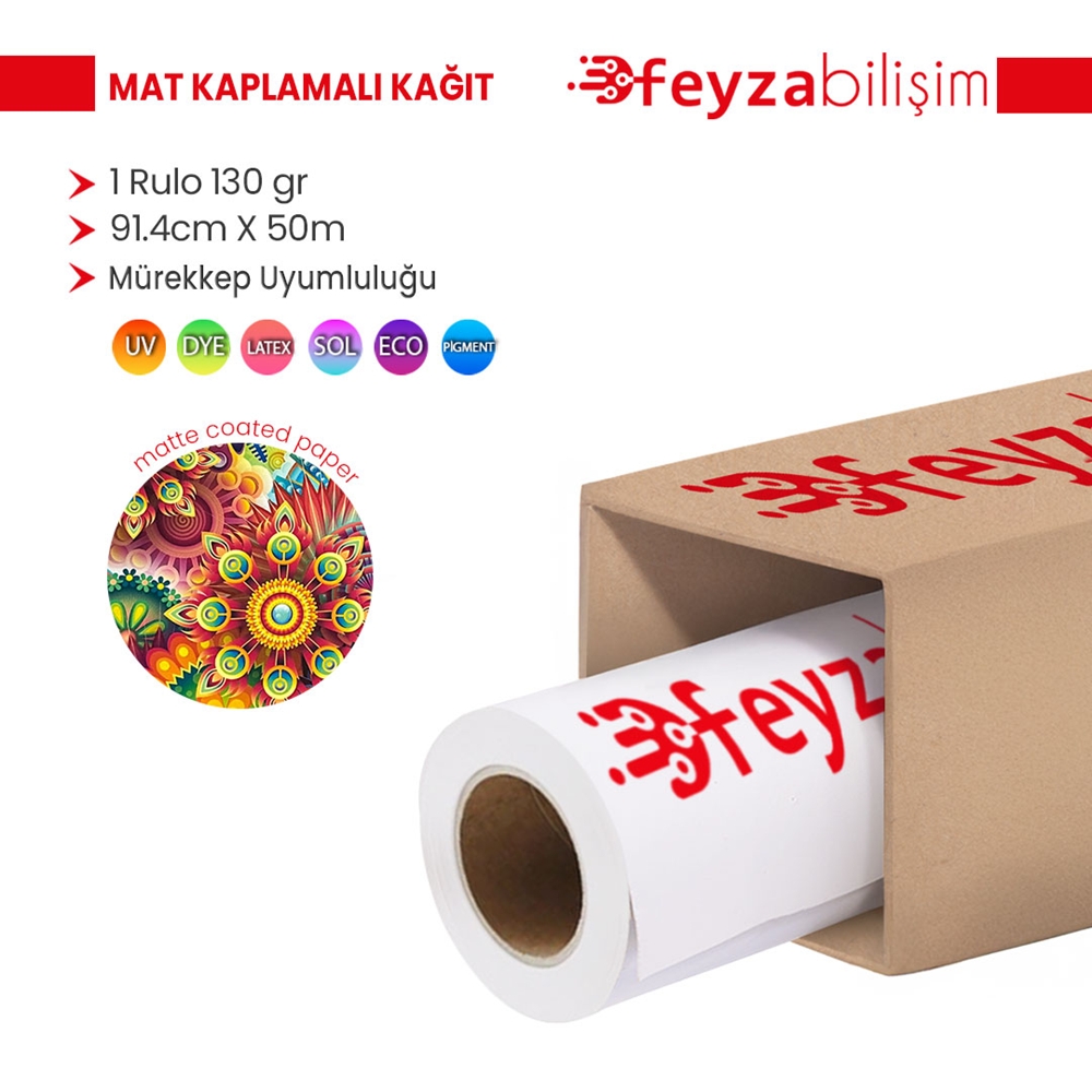 PlotterSarf® Premium Mat Coated Kağıt (Kaplamalı) 130 gr Rulo 91.4 cm x 50mt (1 Rulo)